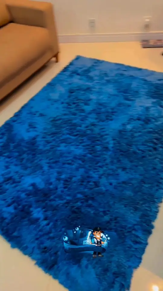 Cadeiras de palhinha e tapete azul higienizados